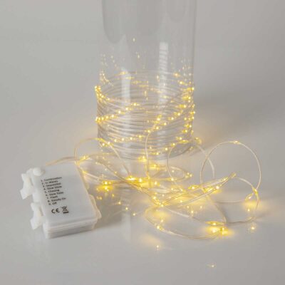 7,2 m āra gaismas virtene MICRO DEW DROP WARM CLEAR IP44 ar baterijām
